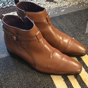 Topman Brown Leather Chukka Boots with Side Buckle